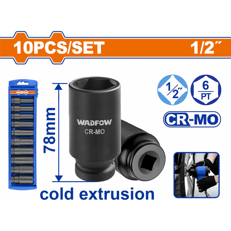 Wadfow WMSD202 10 PCS 1/2" Deep Impact Socket Set | Wadfow by KHM Megatools Corp.