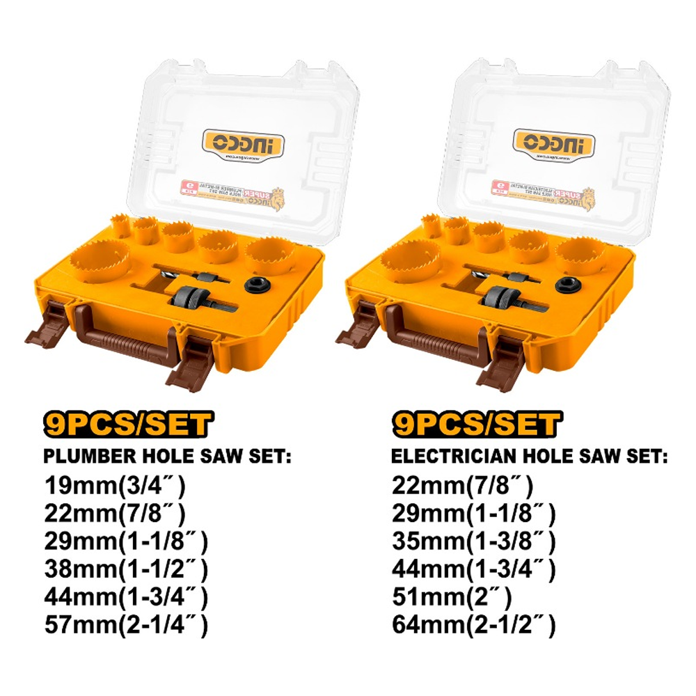 Ingco AKH0021 Plumber & Electrician Bi-Metal Hole Saw Set 18Pcs | Ingco by KHM Megatools Corp. Ingco AKH0021 Plumber & Electrician Bi-Metal Hole Saw Set 18Pcs | Ingco by KHM Megatools Corp.