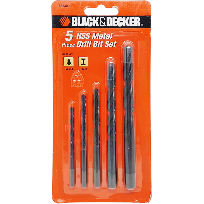 Black & Decker A8030G HSS Drill Bit Set 5Pcs | Black & Decker by KHM Megatools Corp. Black & Decker A8030G HSS Drill Bit Set 5Pcs | Black & Decker by KHM Megatools Corp.