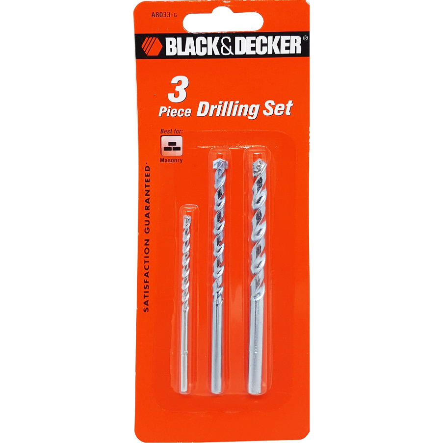 Black & Decker A8033G Masonry Drill Bit Set 3Pcs | Black & Decker by KHM Megatools Corp. Black & Decker A8033G Masonry Drill Bit Set 3Pcs | Black & Decker by KHM Megatools Corp.