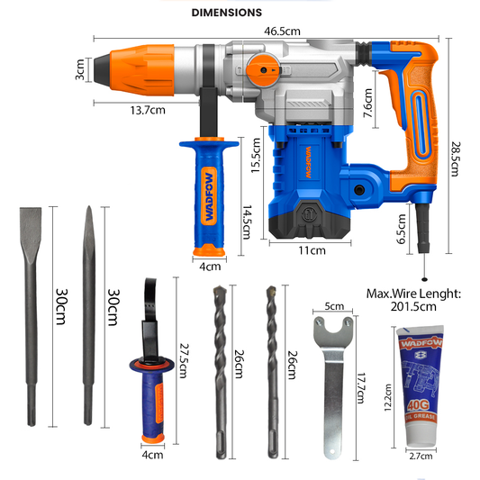 Wadfow WRH3D38 SDS-Max Rotary Hammer 1600W | Wadfow by KHM Megatools Corp.