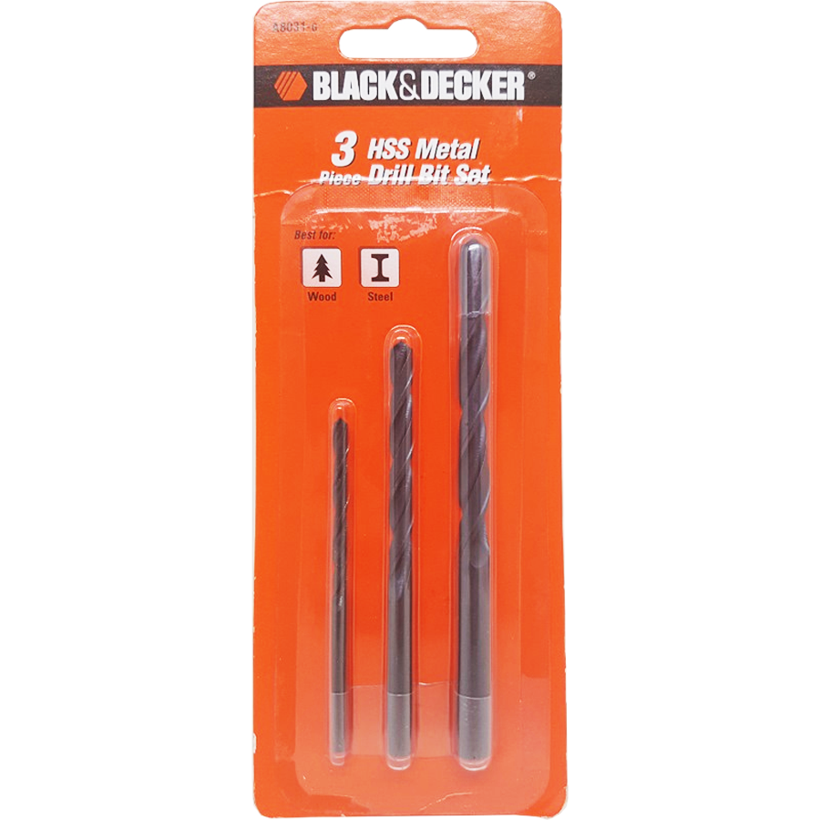 Black & Decker A8031G HSS Drill Bit Set 3Pcs | Black & Decker by KHM Megatools Corp. Black & Decker A8031G HSS Drill Bit Set 3Pcs | Black & Decker by KHM Megatools Corp.