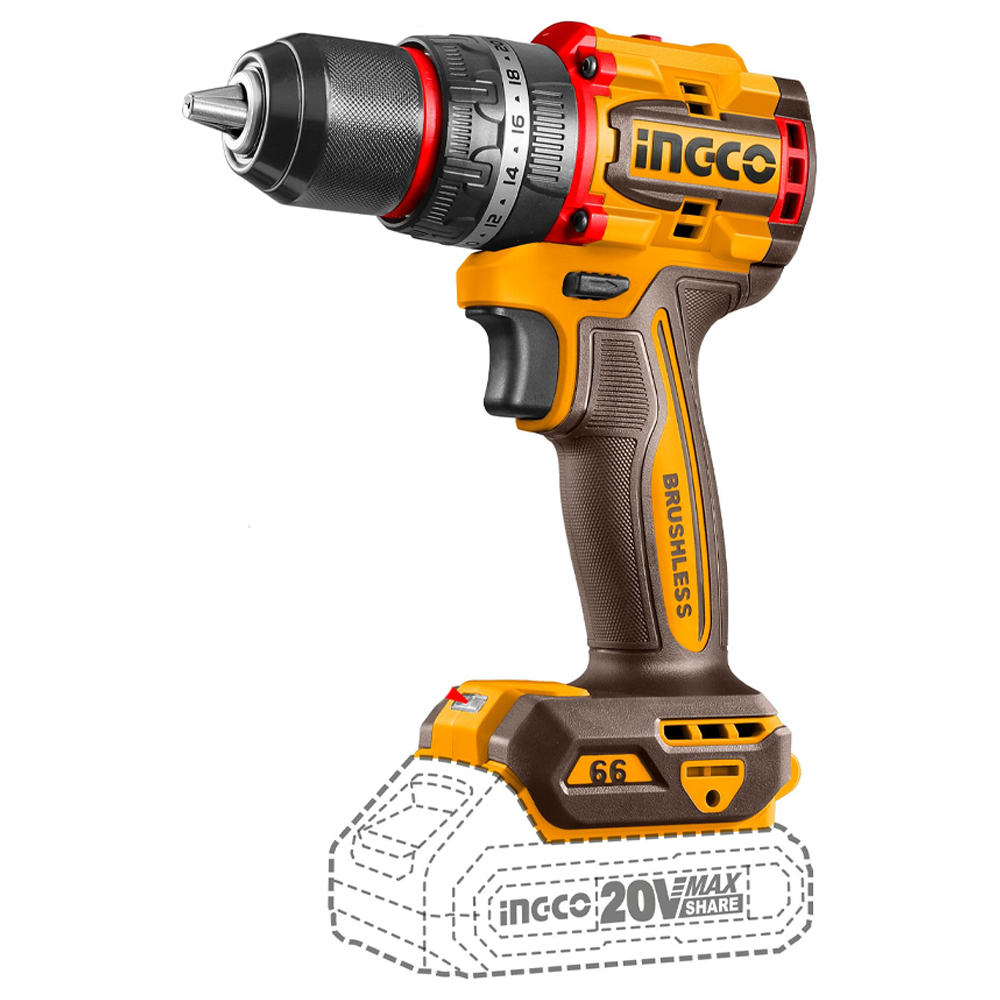 Ingco CIDLI206681 Cordless Li-Ion BL Impact Drill 20V (Bare) | Ingco by KHM Megatools Corp.