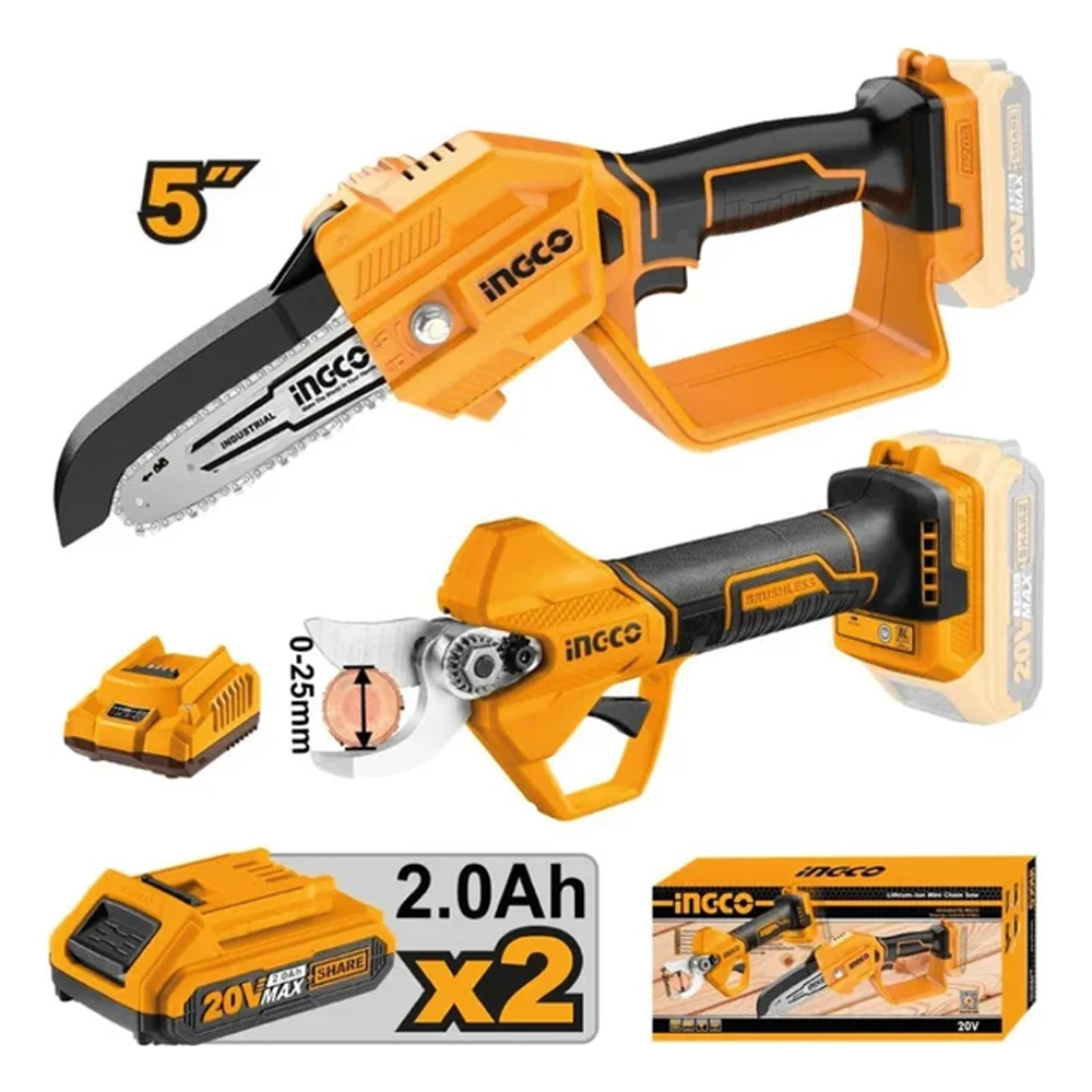 Ingco COSLI23065 Cordless Shear with Pruning Saw Combo Kit 2Pcs 20V 2.0AH | Ingco by KHM Megatools Corp. Ingco COSLI23065 Cordless Shear with Pruning Saw Combo Kit 2Pcs 20V 2.0AH | Ingco by KHM Megatools Corp.