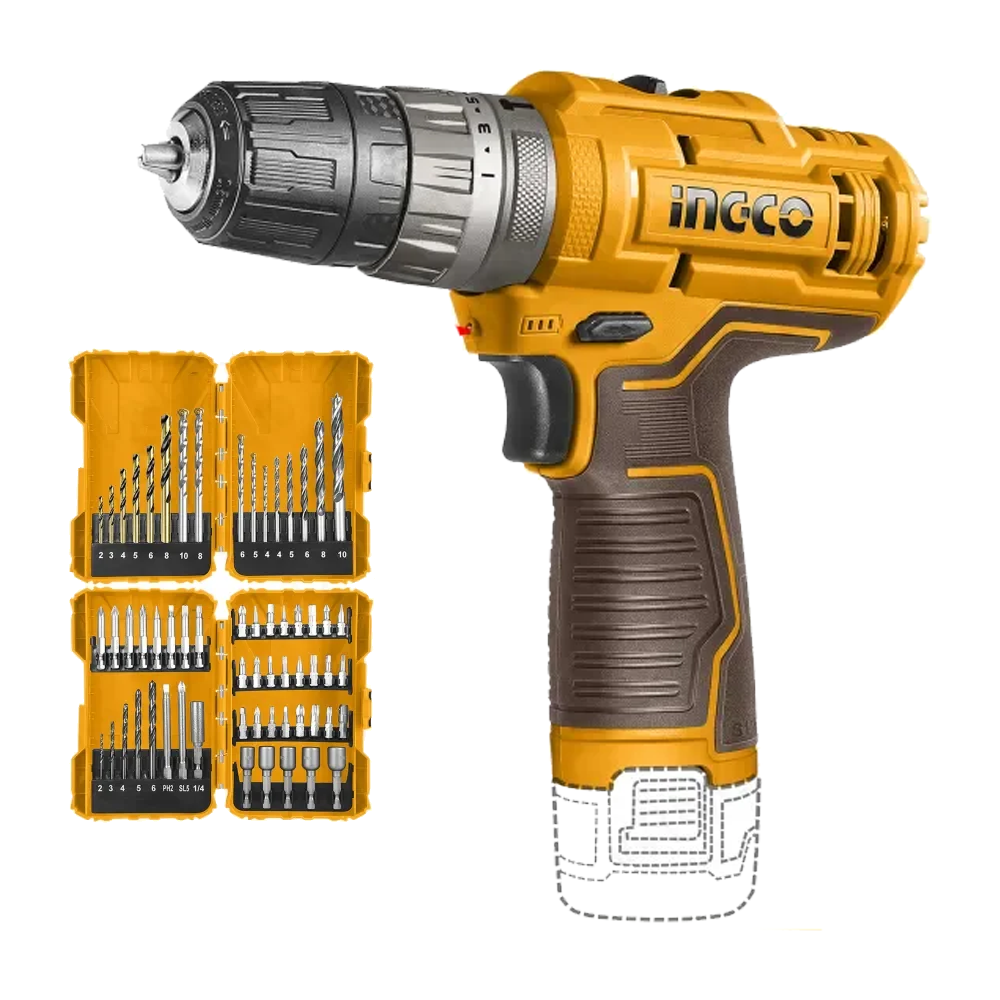 Ingco COSLI23114 Cordless Li-Ion Impact Drill Set 61Pcs 12V 1.5AH | Ingco by KHM Megatools Corp.