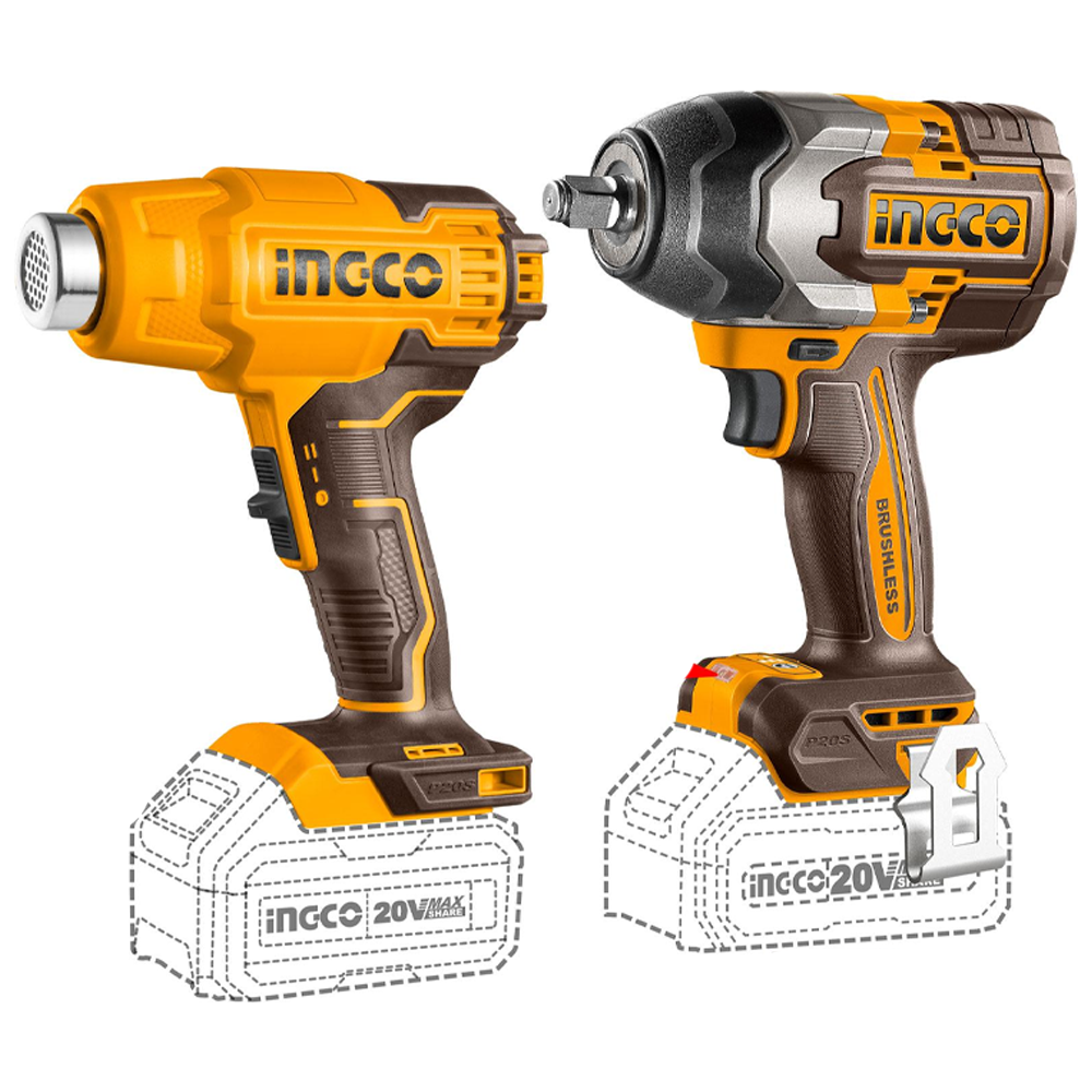 Ingco COSLI240489 Cordless Impact Wrench and Heat Gun 20V