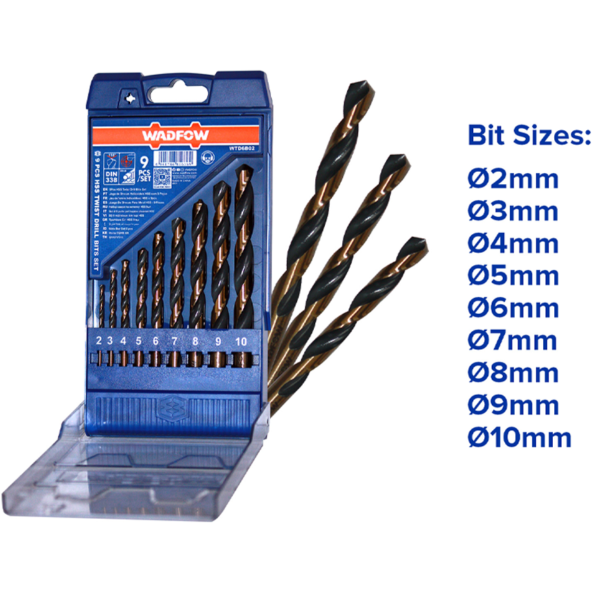 Wadfow WTD6B02 HSS Twist Drill Bit Set 9Pcs | Wadfow by KHM Megatools Corp. Wadfow WTD6B02 HSS Twist Drill Bit Set 9Pcs | Wadfow by KHM Megatools Corp.