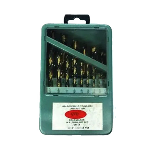 GTD GB15 Gold & Black Drill Bit Set ( 1/16-1/2) (Steel Case) | UT by KHM Megatools Corp.