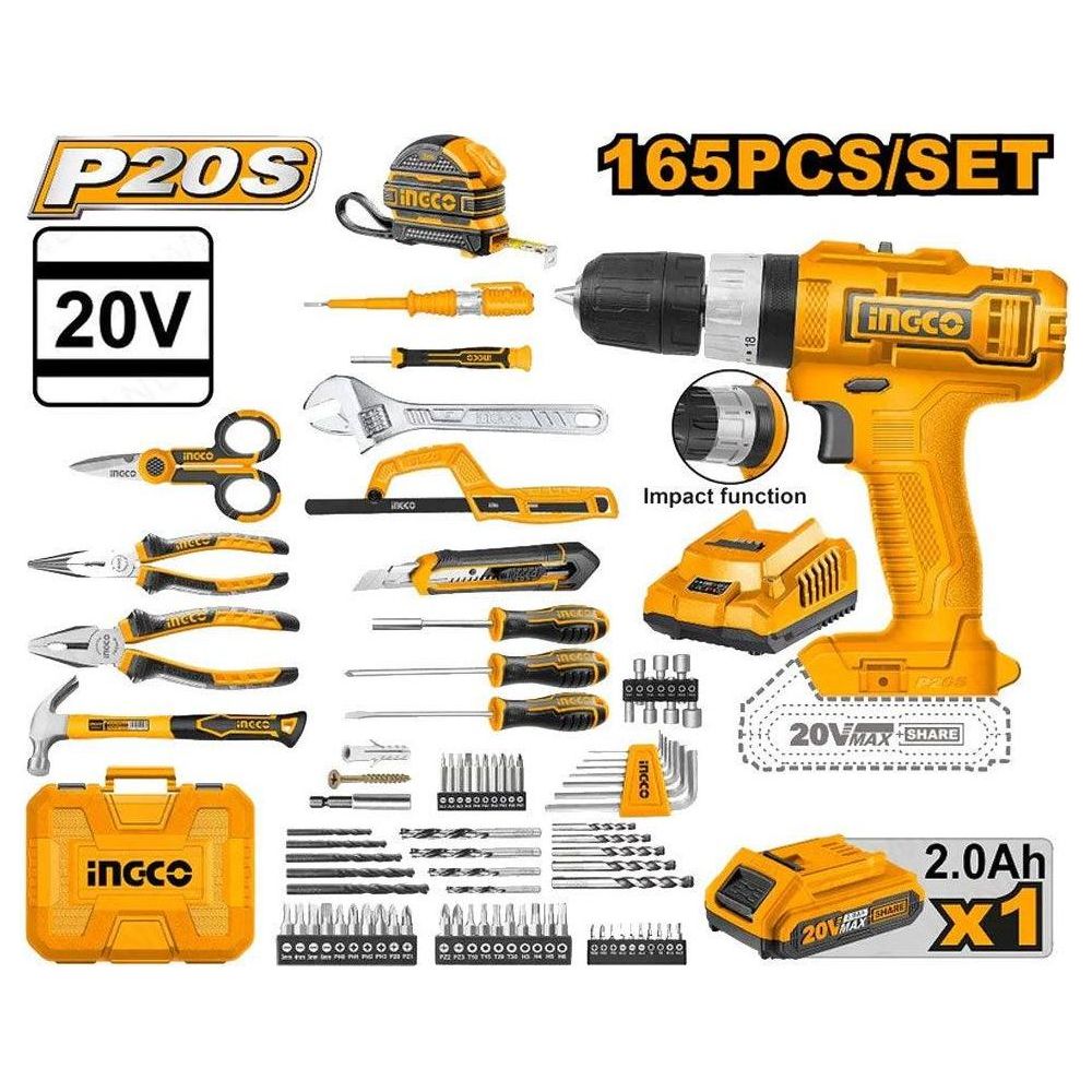 Ingco HKTHP11651 Li-Ion Impact Drill 165pcs Tools Set – KHM