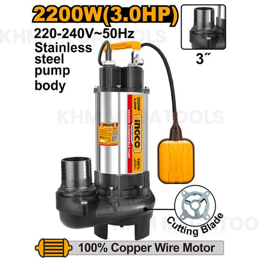Ingco SPDB220068-5 Sewage Submersible Pump 2200W 3.0HP
