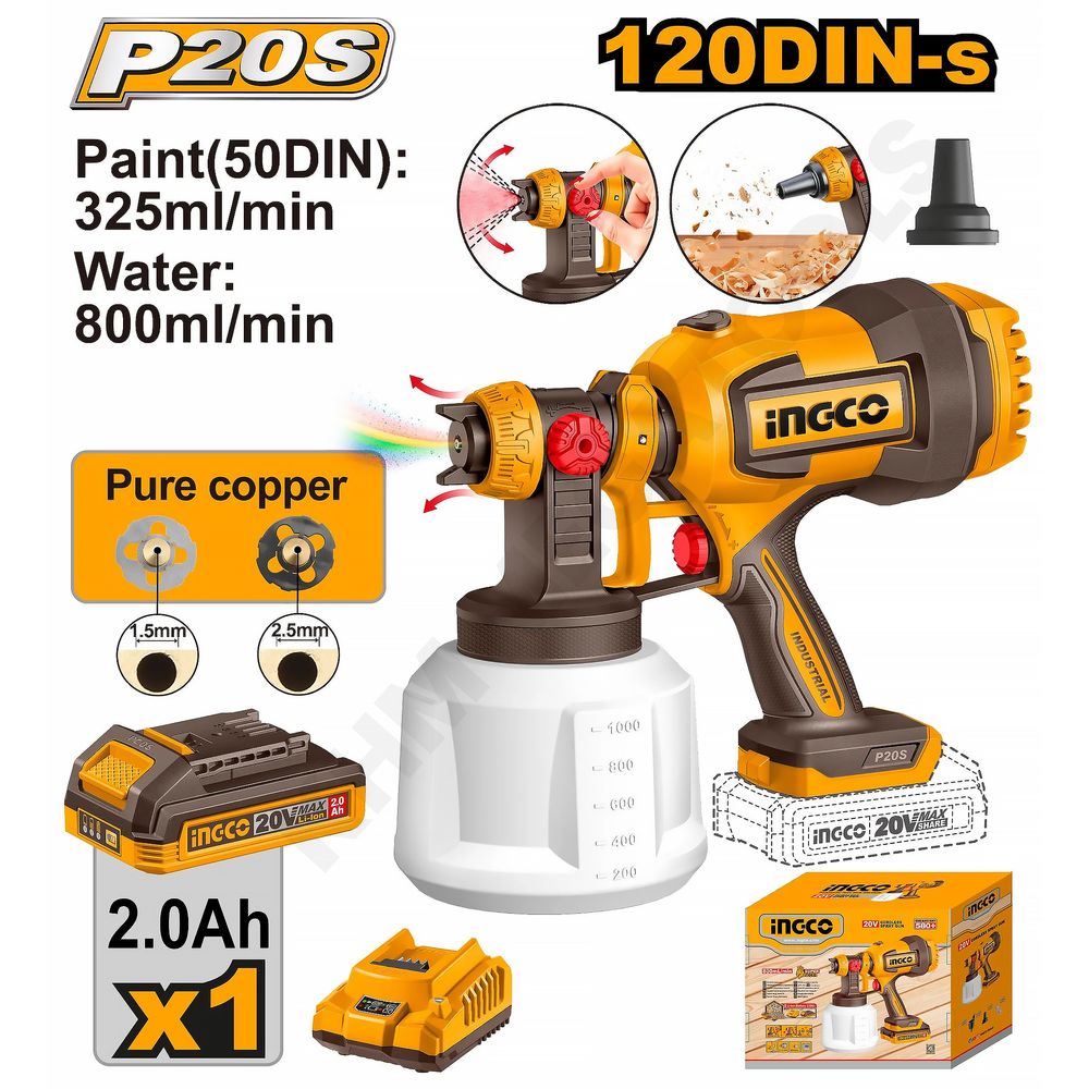 Ingco CSGLI20042 Li-Ion Spray Gun 20V | Ingco by KHM Megatools Corp.
