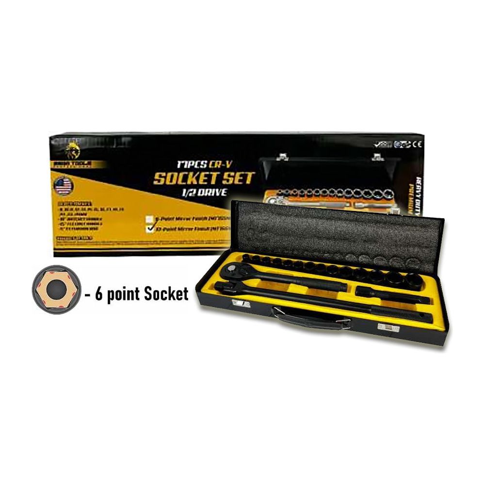 Megatools M17SSMB6 Socket Wrench Set 17pcs 1/2" Drive 6pts (Matte Black) | Mega Tools by KHM Megatools Corp.