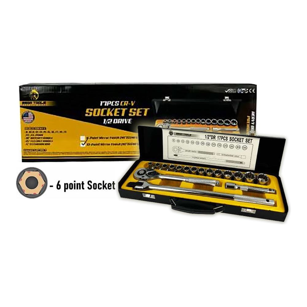 Megatools M17SSMF6 Socket Wrench Set 17pcs 1/2" Drive 6pts (Mirror Finish) | Mega Tools by KHM Megatools Corp.