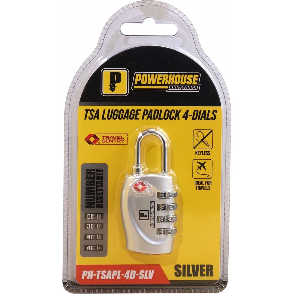 Powerhouse PH-TSAPL-4D-SLV Luggage Padlock 4 Dials (TSA) | Powerhouse by KHM Megatools Corp.
