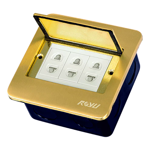 Royu RWF61 Square Floor Receptacle with 3 Gang Universal Outlet 15A (Wide) | Royu by KHM Megatools Corp.