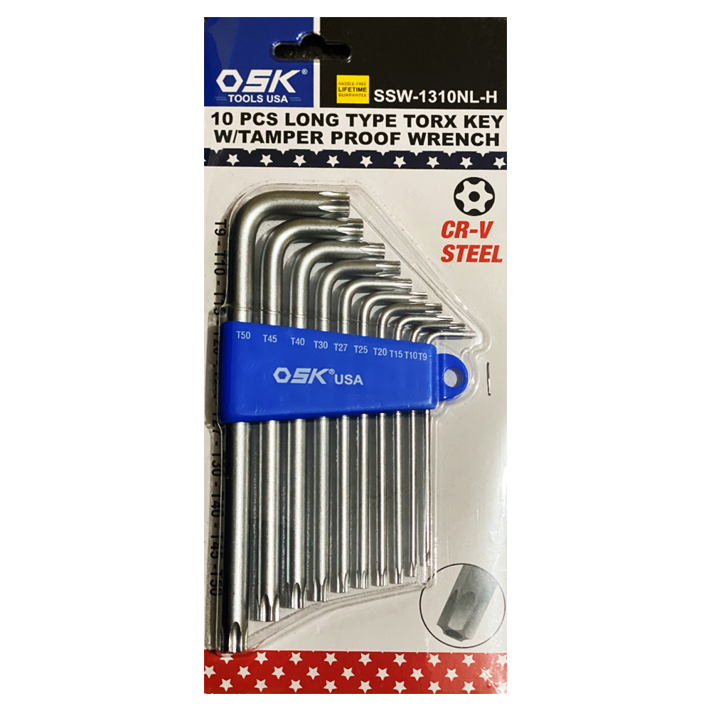 OSK SSW-1310NL-H Long Type Torx Wrench with Tamper Proof Wrench (10pcs) | OSK by KHM Megatools Corp.