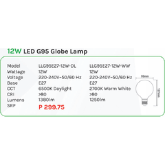 Omni 12W LED G95 Globe Lamp Light - KHM Megatools Corp.