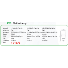 Omni 7W LED Pin Lamp Light G24D - KHM Megatools Corp.