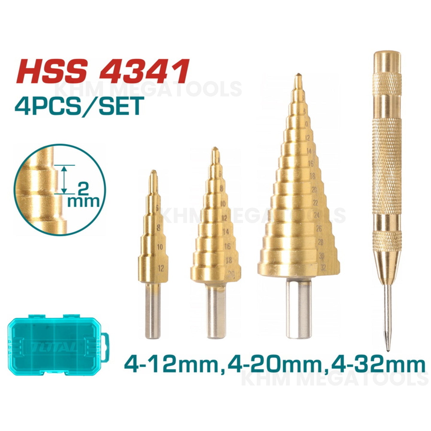 Total TACSD2041 4pcs Step Drill Bit Set