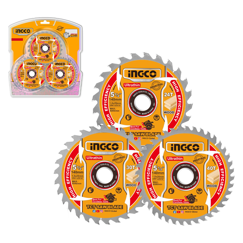 Ingco TSB4003 TCT Circular Saw Blade for Wood Set 5-1/2" 3Pcs (Ultra-Thin) | Ingco by KHM Megatools Corp. Ingco TSB4003 TCT Circular Saw Blade for Wood Set 5-1/2" 3Pcs (Ultra-Thin) | Ingco by KHM Megatools Corp.