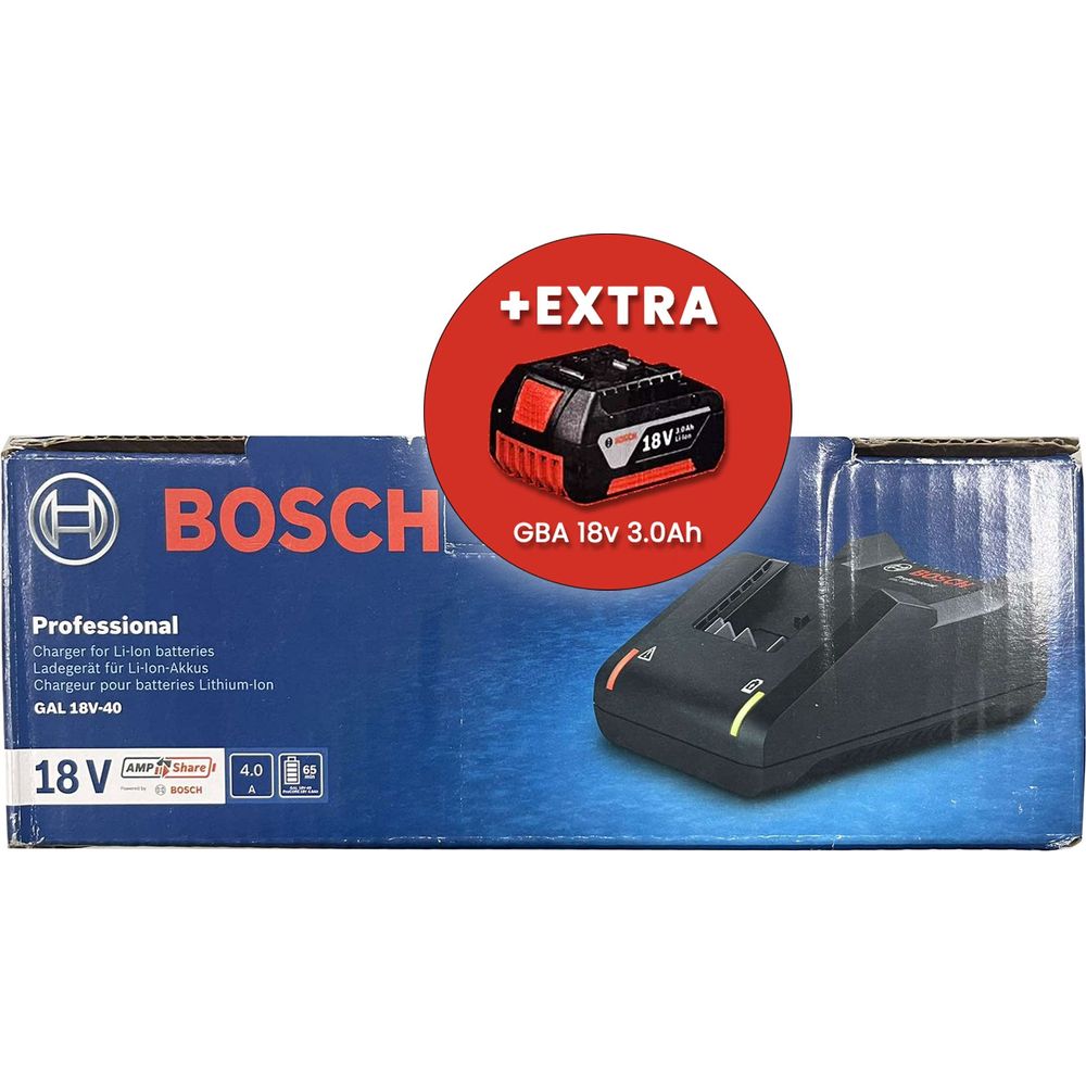Bosch GAL 18V-40 Quick Charger 18v +Extra 3.0ah Battery | Bosch by KHM Megatools Corp. Bosch GAL 18V-40 Quick Charger 18v +Extra 3.0ah Battery | Bosch by KHM Megatools Corp.