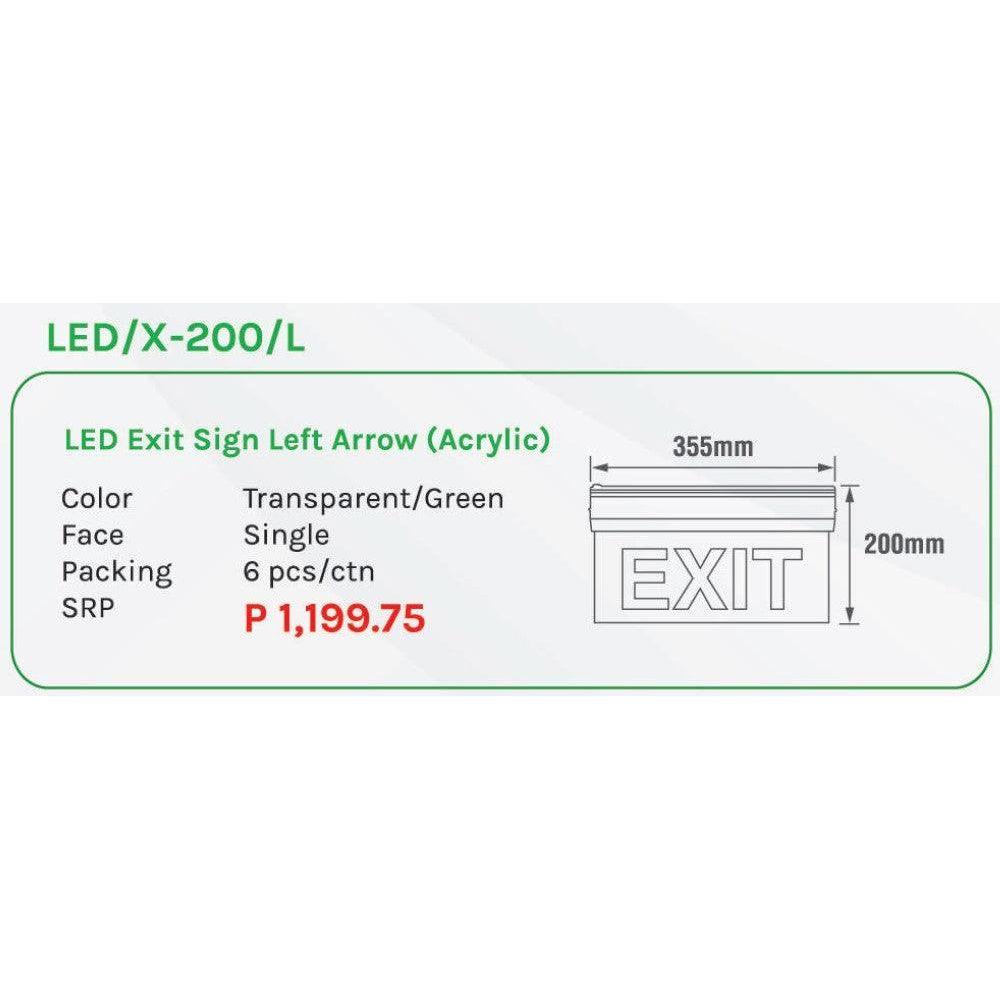Omni LED X-200 L Exit Sign Left Arrow (Acrylic) - KHM Megatools Corp.