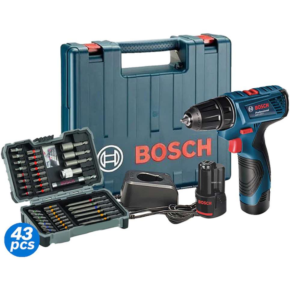 Bosch GSR 120-Li Cordless Drill Driver 12V Kit Accessory Set 43pcs (06019F70K6) | Bosch by KHM Megatools Corp. Bosch GSR 120-Li Cordless Drill Driver 12V Kit Accessory Set 43pcs (06019F70K6) | Bosch by KHM Megatools Corp.