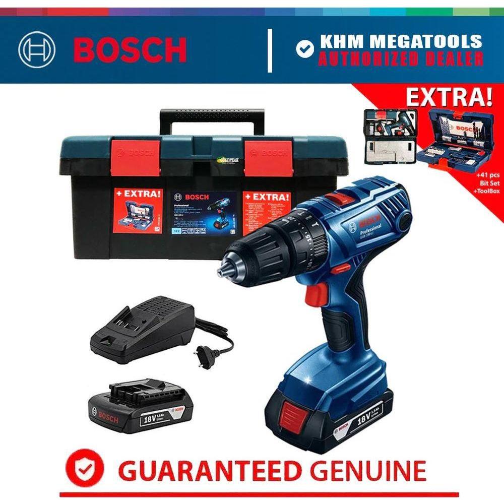 Bosch GSB 180-Li Cordless Hammer Drill + 41 pcs Bit Set and Case | Bosch by KHM Megatools Corp. Bosch GSB 180-Li Cordless Hammer Drill + 41 pcs Bit Set and Case | Bosch by KHM Megatools Corp.