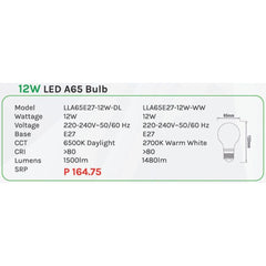 Omni 12W LED A65 Light Bulb E27 - KHM Megatools Corp.