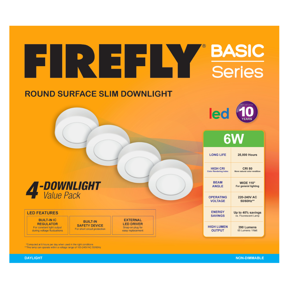 Firefly V40EDL2126 LED Downlight 4pcs. Value Pack Recessed Slim Ultra Thin (Round) | Firefly by KHM Megatools Corp.