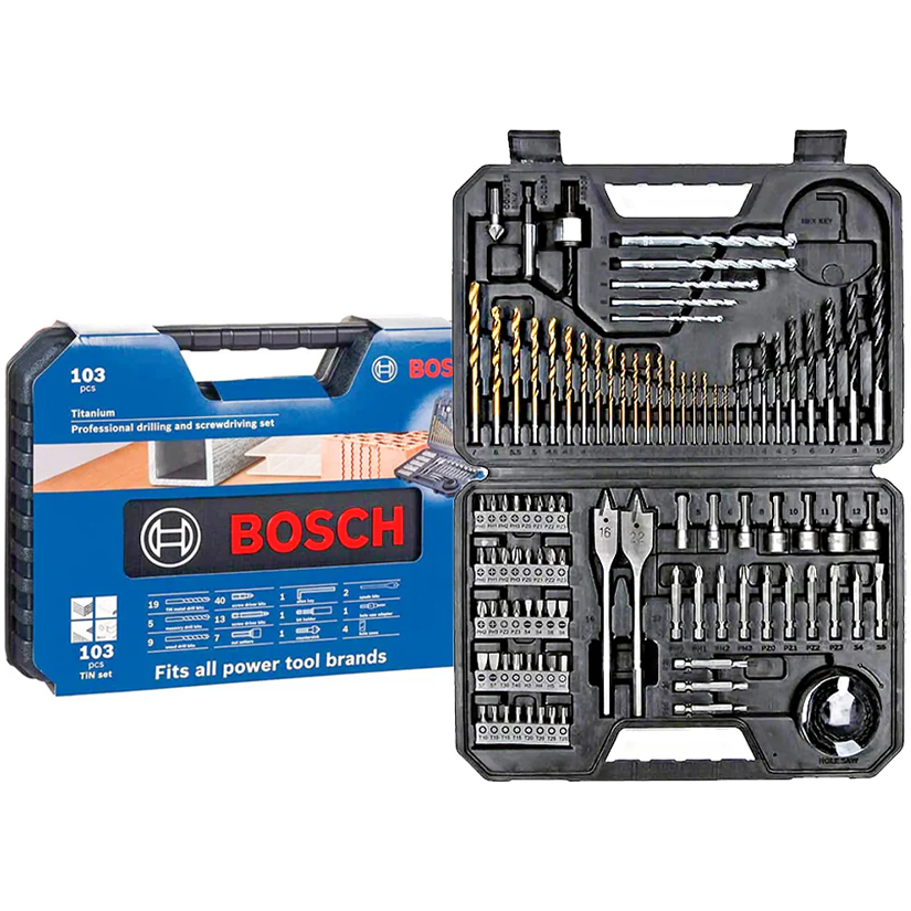Bosch Premium Mixed Accessory Set and Titanium Drill Bits 103pcs (2608594070) | Bosch by KHM Megatools Corp. Bosch Premium Mixed Accessory Set and Titanium Drill Bits 103pcs (2608594070) | Bosch by KHM Megatools Corp.