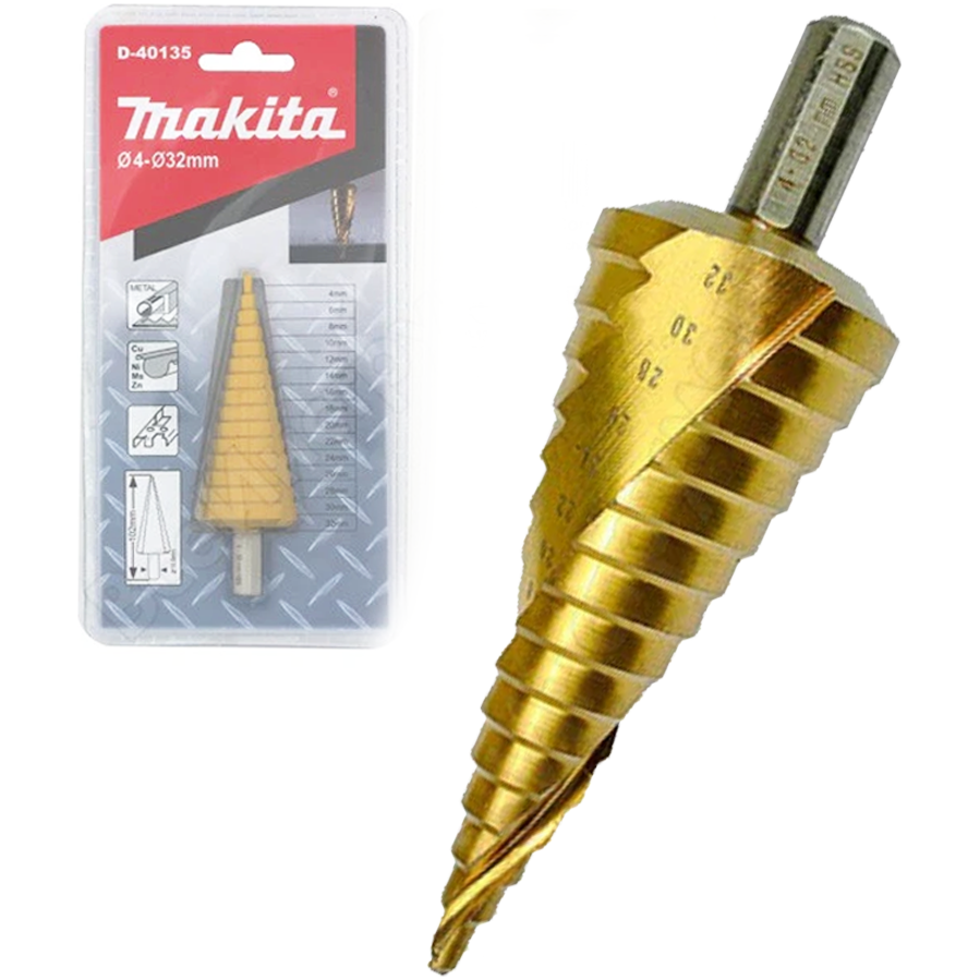 Makita D-40135 Step Drill Bit Straight 4-32mm | Makita by KHM Megatools Corp. Makita D-40135 Step Drill Bit Straight 4-32mm | Makita by KHM Megatools Corp.