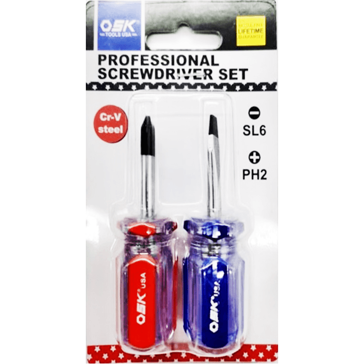 OSK 104-6KIT 2pcs Stubby Screwdriver Set 1-1/2" - KHM Megatools Corp.