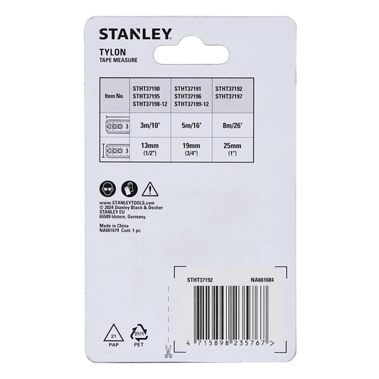 Stanley STHT37192 Steel Tape Measure 8m (Tylon) | Stanley by KHM Megatools Corp.