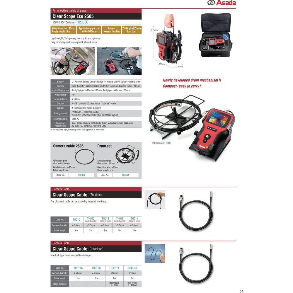 Asada TH2515 Clear Scope Eco Pipe Inspection Camera - KHM Megatools Corp. Asada TH2515 Clear Scope Eco Pipe Inspection Camera - KHM Megatools Corp.