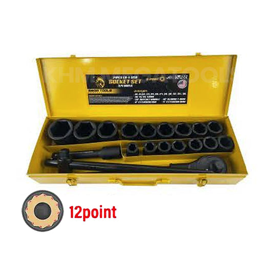 Megatools M21SS34D12P 21pcs 12-Point 3/4 Drive Socket Set