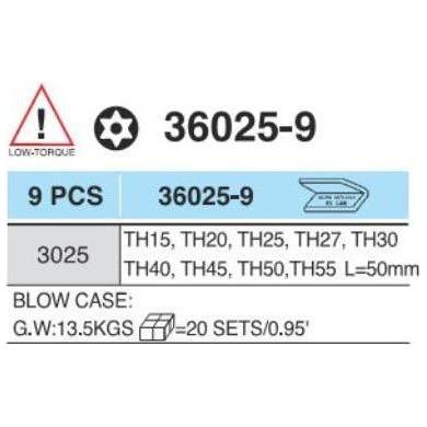 Hans 36025-9 3/8" Drive 9pcs Tamperproof Torx Bit Socket Wrench Set | Hans by KHM Megatools Corp.