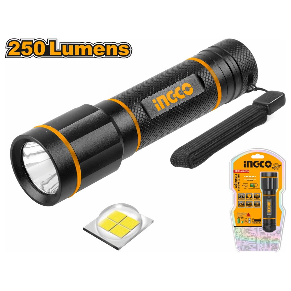 Ingco HFL013AAA58 Flashlight 250 lumens - KHM Megatools Corp. Ingco HFL013AAA58 Flashlight 250 lumens - KHM Megatools Corp.