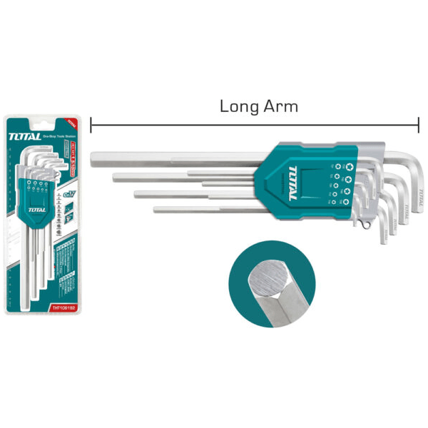 Total THT106192 9pcs Hex Allen Wrench Key Set Extra Long Arm - KHM Megatools Corp. Total THT106192 9pcs Hex Allen Wrench Key Set Extra Long Arm - KHM Megatools Corp.