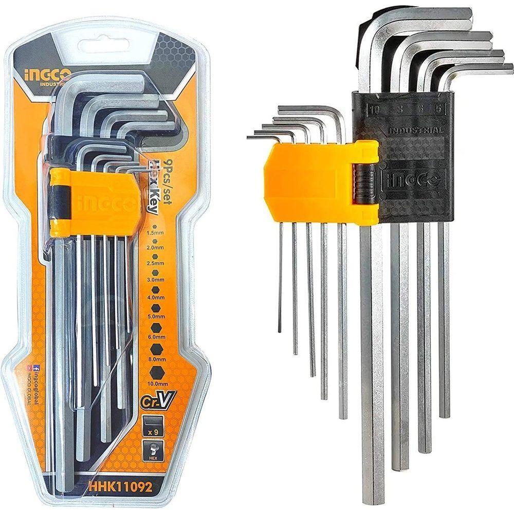 Ingco HHK11092 9pcs Hex Allen Key Wrench Set (Extra Long Arm) - KHM Megatools Corp. Ingco HHK11092 9pcs Hex Allen Key Wrench Set (Extra Long Arm) - KHM Megatools Corp.