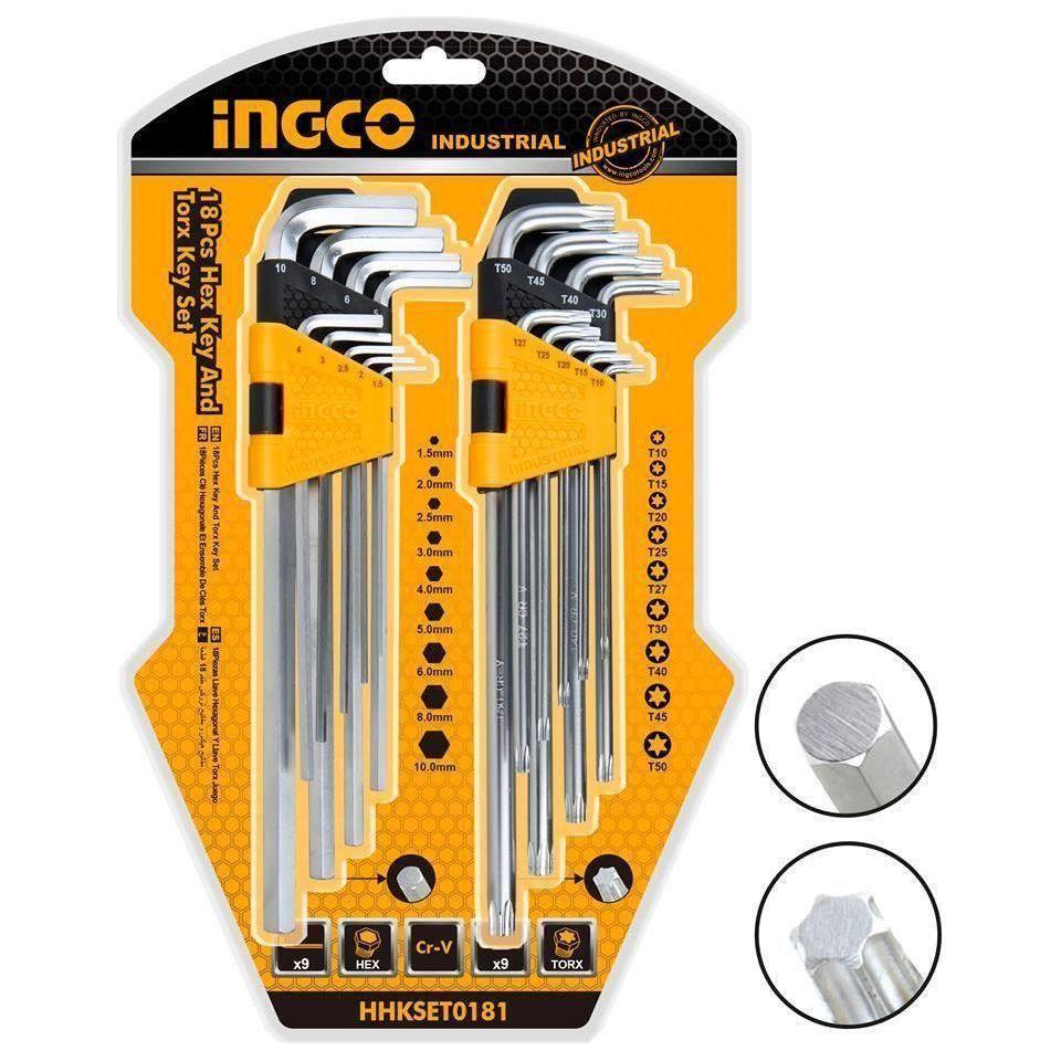 Ingco HHKSET0181 18pcs Hex Allen Key Wrench and Torx Key Set - KHM Megatools Corp. Ingco HHKSET0181 18pcs Hex Allen Key Wrench and Torx Key Set - KHM Megatools Corp.