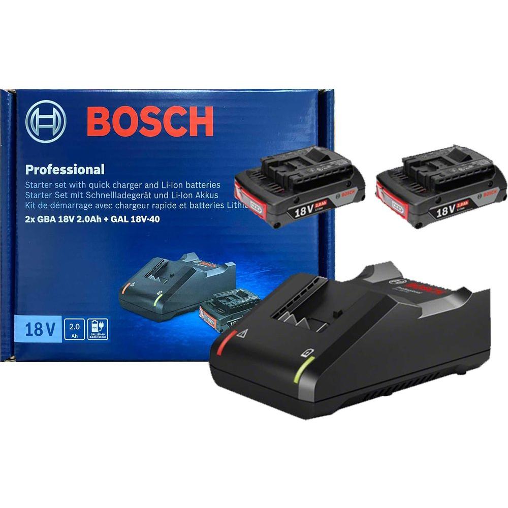 Bosch 18V Starter Kit 2x 2.0AH + GAL 18V-40 [Battery & Charger Bundle] (1600A019RP) - KHM Megatools Corp.