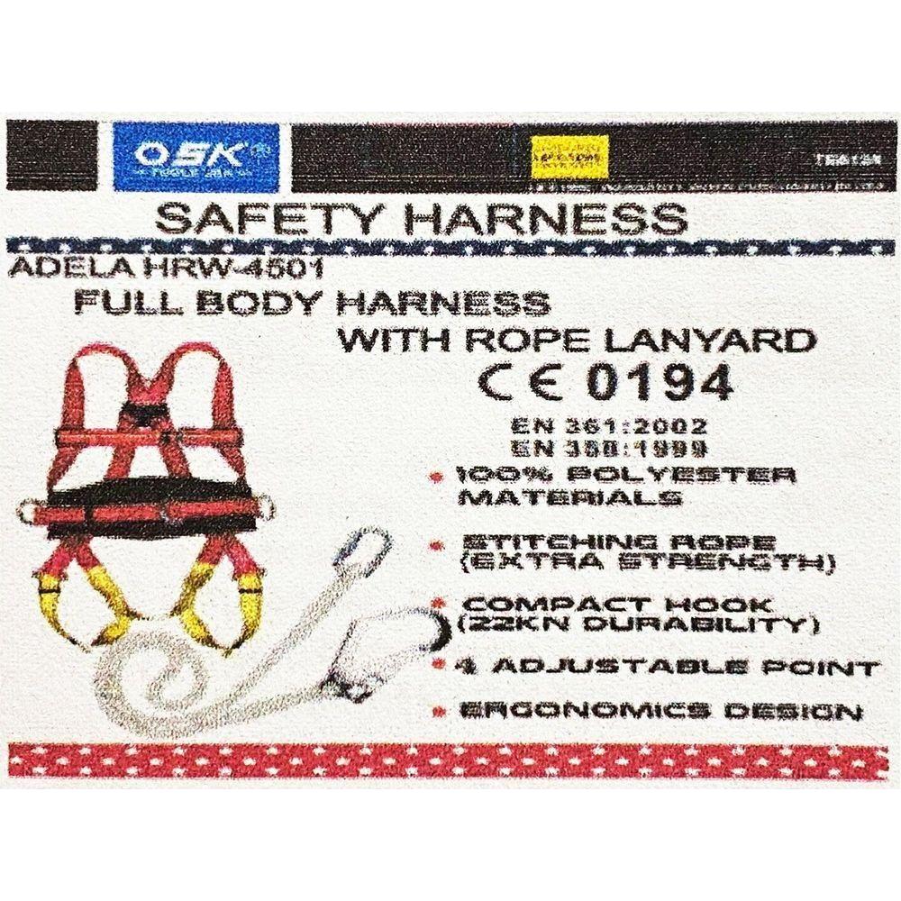 OSK TE5124 Full Body Safety Harness with Lanyard with Big Hook - KHM Megatools Corp. OSK TE5124 Full Body Safety Harness with Lanyard with Big Hook - KHM Megatools Corp.