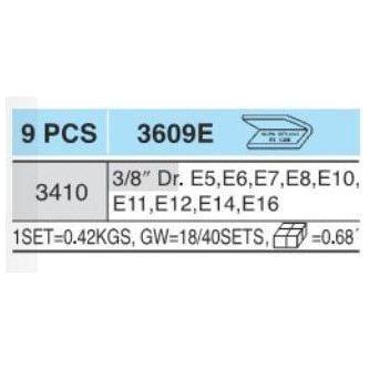 Hans 3609E 3/8" Drive 9pcs E-Star Socket Wrench Set | Hans by KHM Megatools Corp. Hans 3609E 3/8" Drive 9pcs E-Star Socket Wrench Set | Hans by KHM Megatools Corp.