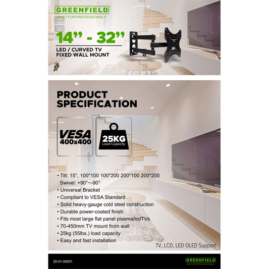 Greenfield MCR-X200 TV Wall Mount Bracket 15"-40" - KHM Megatools Corp.