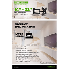 Greenfield MCR-X200 TV Wall Mount Bracket 15"-40" - KHM Megatools Corp.