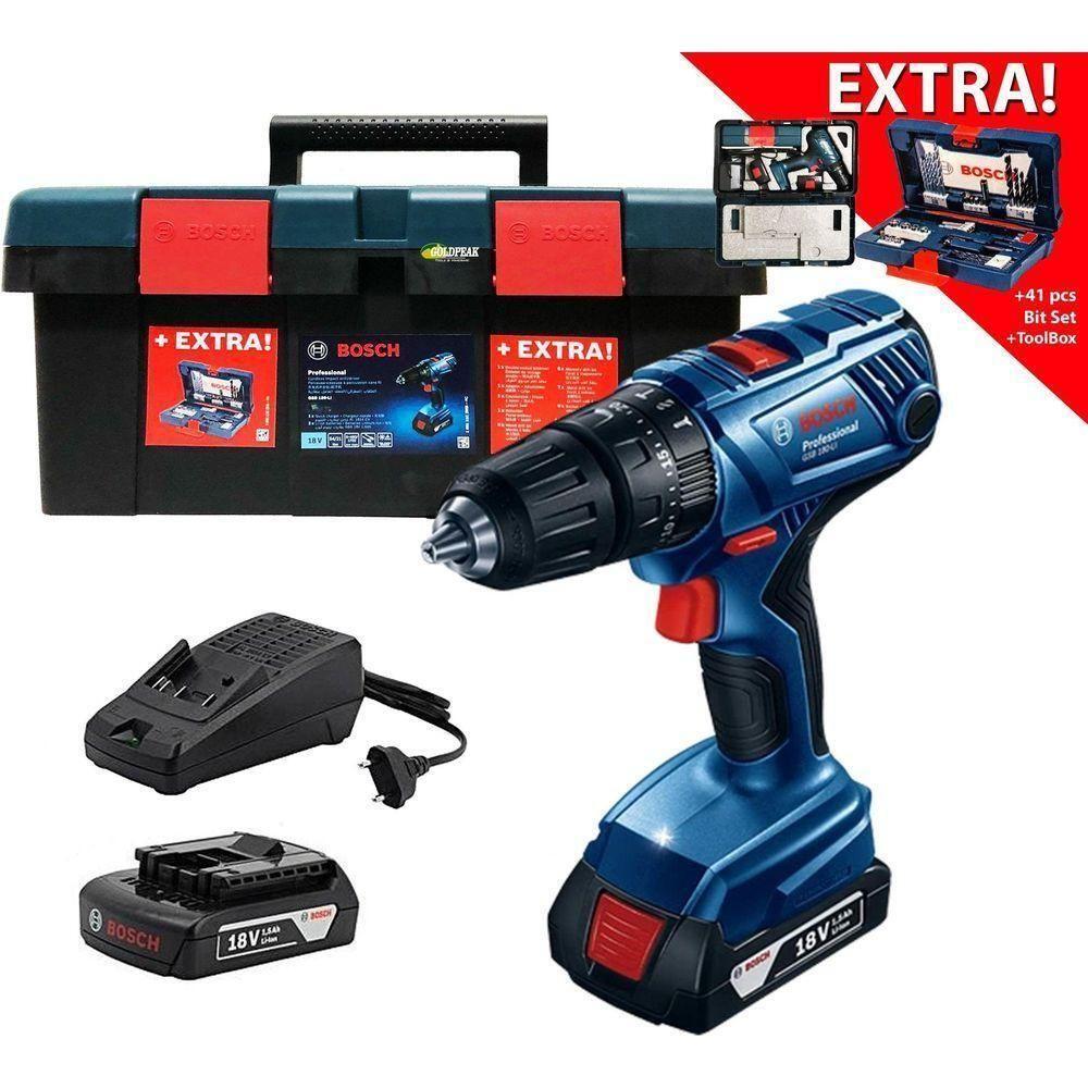 Bosch GSB 180-Li Cordless Hammer Drill + 41 pcs Bit Set and Case - Goldpeak Tools PH Bosch Bosch GSB 180-Li Cordless Hammer Drill + 41 pcs Bit Set and Case - Goldpeak Tools PH Bosch