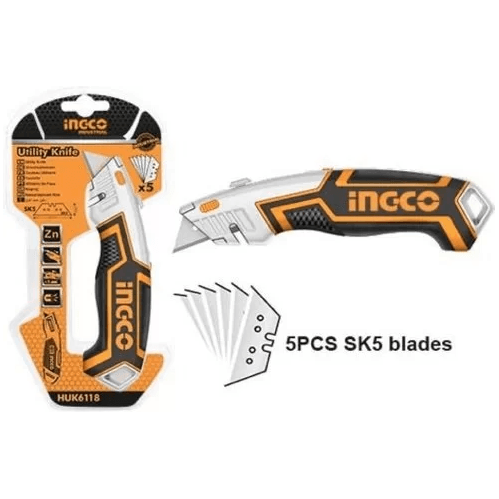 Ingco HUK6118 Utility Cutter Knife (+5 Blades) - KHM Megatools Corp.