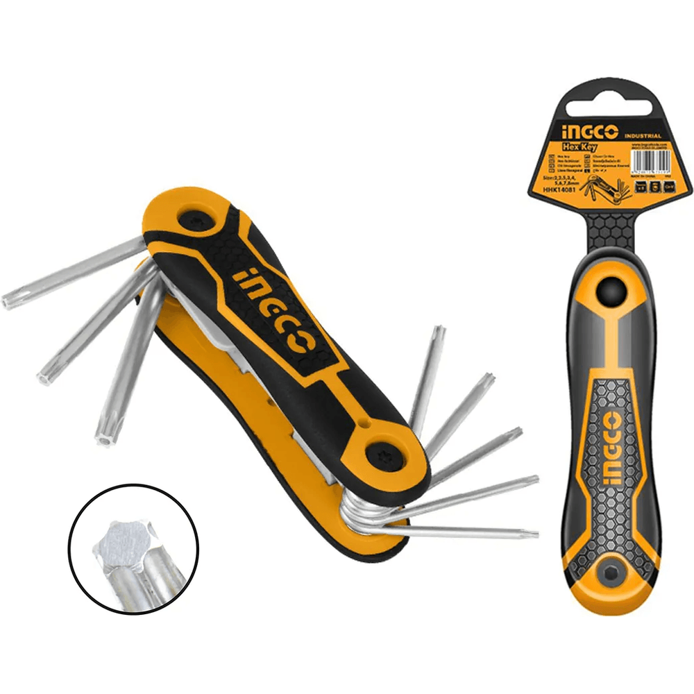 Ingco HHK14083 8pcs Foldable Torx Allen Key Wrench Set - KHM Megatools Corp. Ingco HHK14083 8pcs Foldable Torx Allen Key Wrench Set - KHM Megatools Corp.