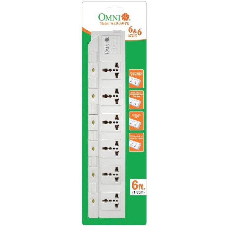Omni WED-360 Extension Cord Set 6-Gang with Individual Switch | Omni by KHM Megatools Corp.